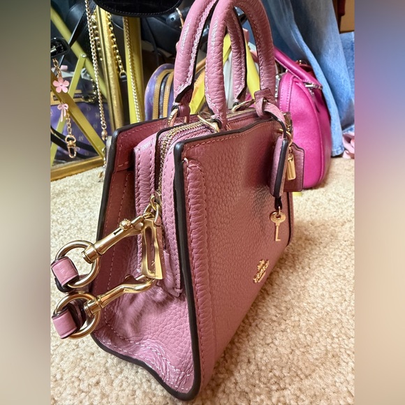 Coach Mini Zoe Satchel Pink Pebbled Leather Lock Key Crossbody Style 8015 - Picture 3 of 16